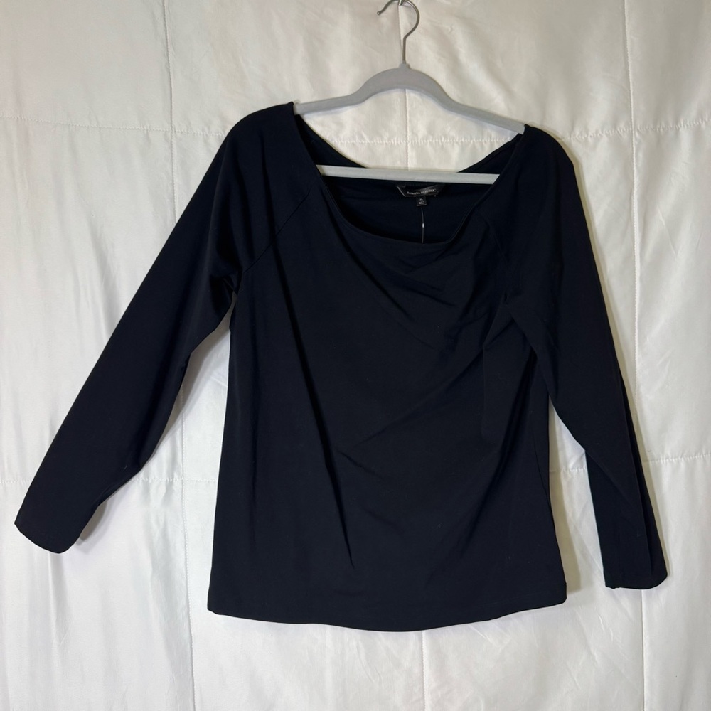 Banana Republic Black Scoop Neck Top XL Long‎ Sleeve Stretch Classic Minimalist